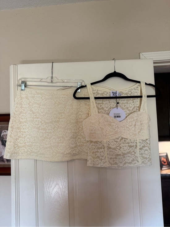 Princess Polly Dresses & Skirts - Princess Polly Cream Lace Bustier Crop Top & Mini Skirt Set